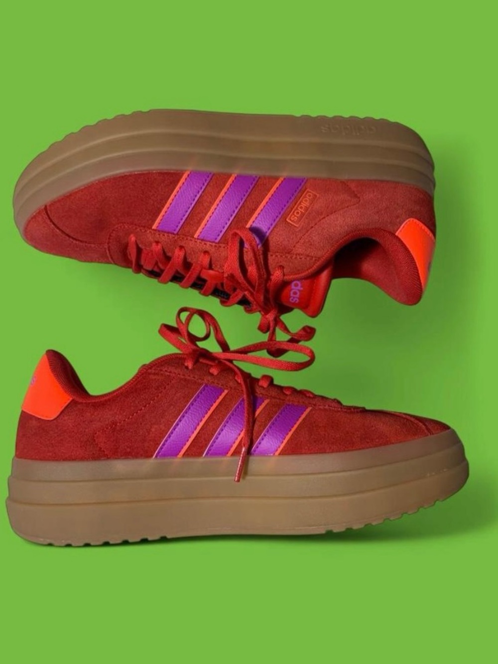 Adidas Red and Purple Suede Platform Sneakers Women’s Sz 9